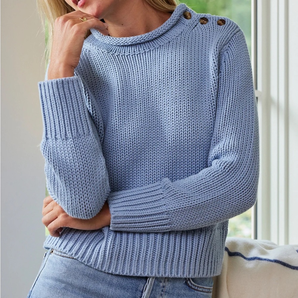 LAKE Pajamas Light Blue Button-Detail Women's Jane Sweater. 100% Cotton